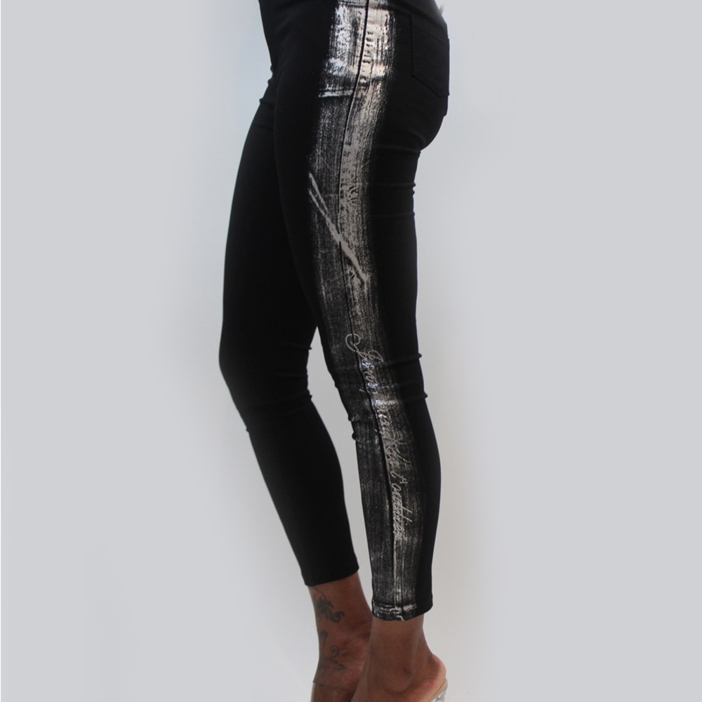 Zannza Couture  foiled Stylish Black and Silver Skinny Pants